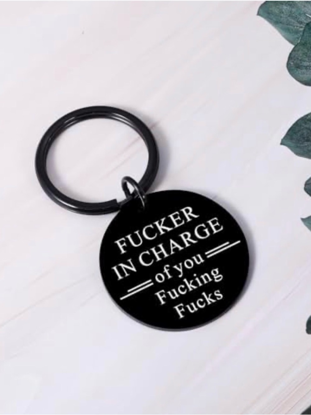 Black Engraved Metal Keyring - F***er In Charge ~ New - Picture 6 of 7